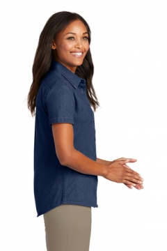 Female Denim Short Sleeve shirt Regatta Blue including Whitson's embroidered Logo